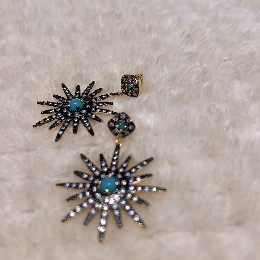 ADORNIA 14K Yellow Gold Plated Turquoise & Swarovski Crystal Starburst Earrings